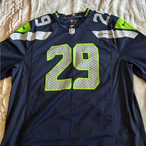 NFL Seahawks Thomas Navy Jersey with Neon Green Accents